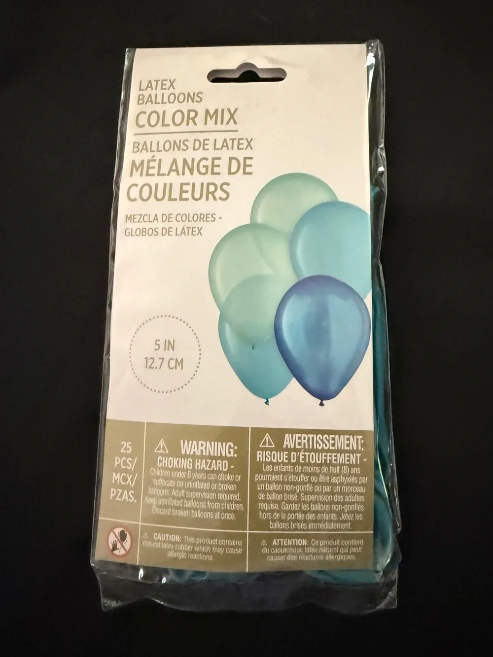 5”-Color Mix Teal & Aqua Latex Balloons - Pack of 25